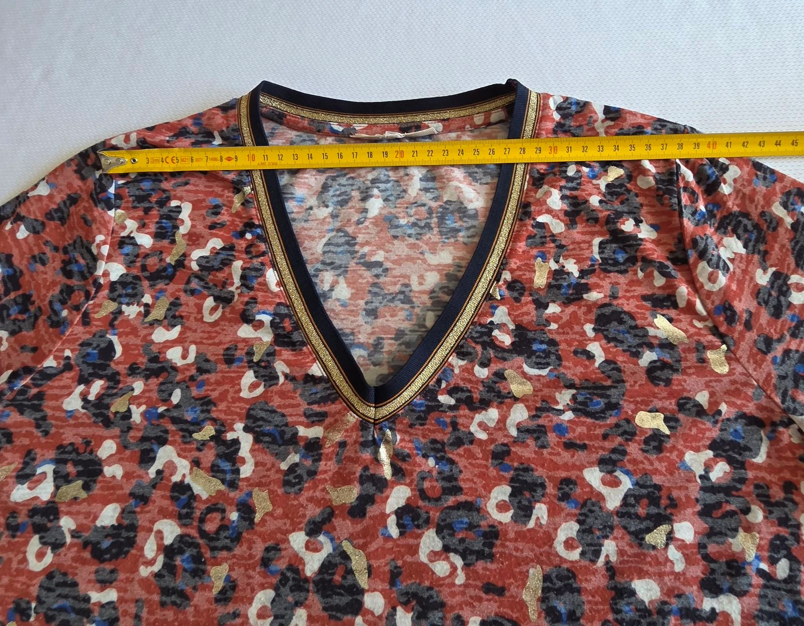 Grain de Malice coral and gold leopard print t-shirt XL 42 44 3/4 sleeve top – photo 8